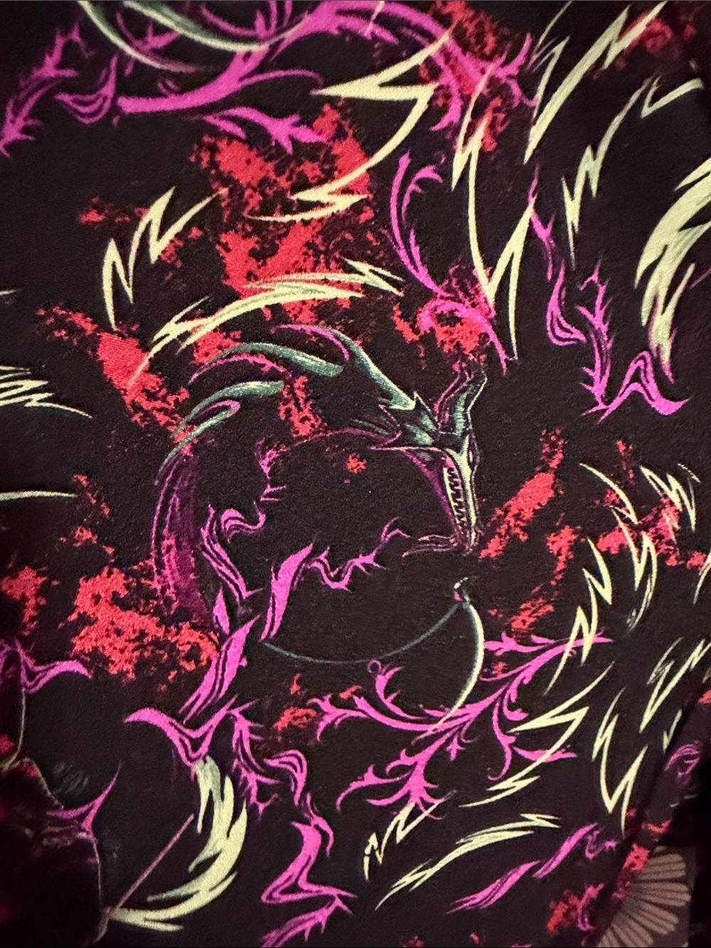 torrid Black Leggings with Neon Pink, Red & Lime Maleficent Dragon Print - Picture 3 of 4